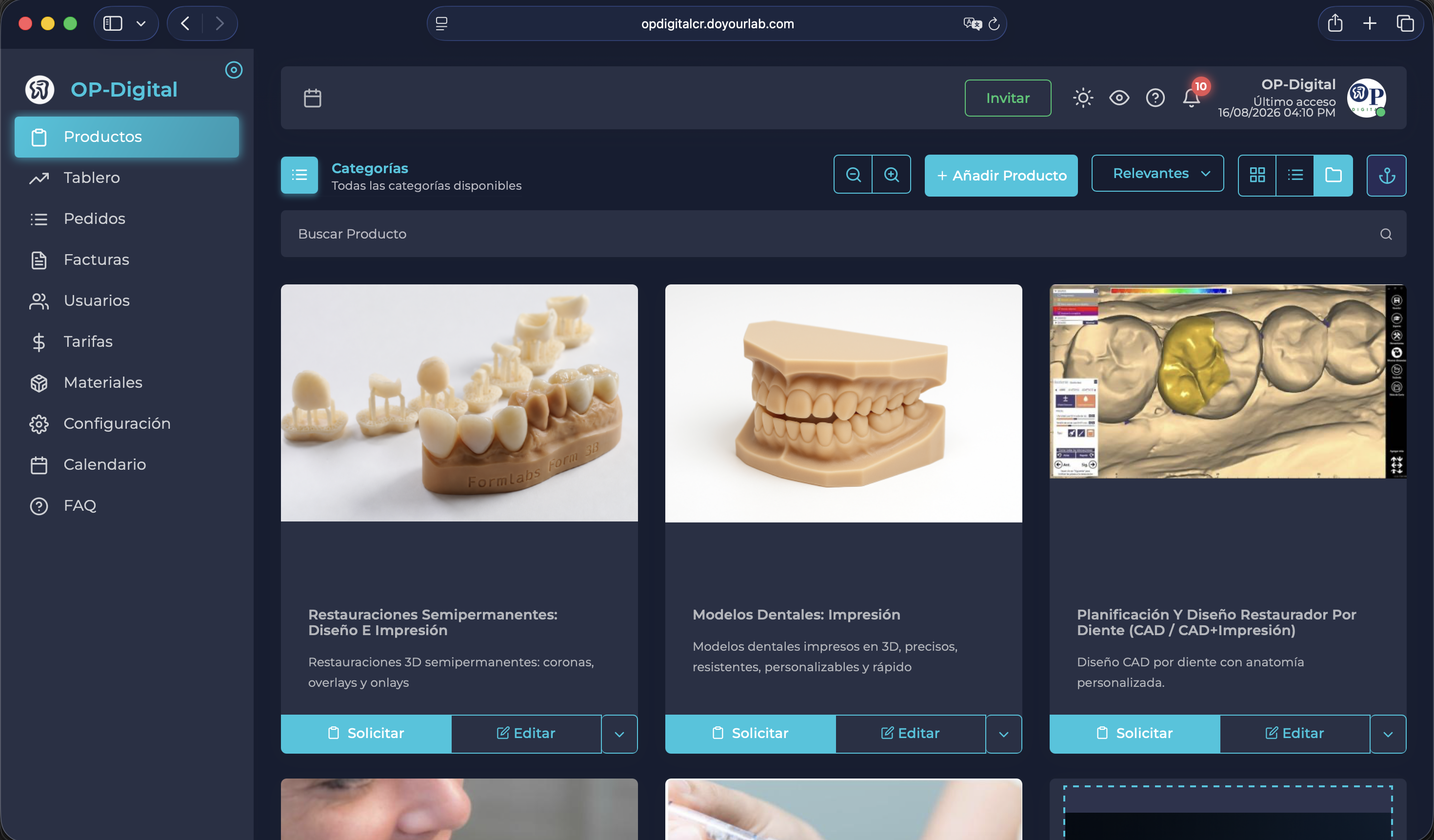 Vista del catálogo de servicios en el portal OP Digital